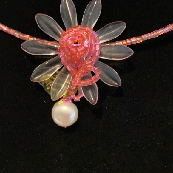 Hand beaded pink floral necklace from Europe - Picture 2 of 7